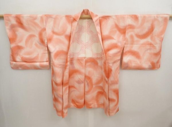 Photo5: 6716T02z560 Vintage Japanese Kimono Silk HAORI  Coral pink (5)
