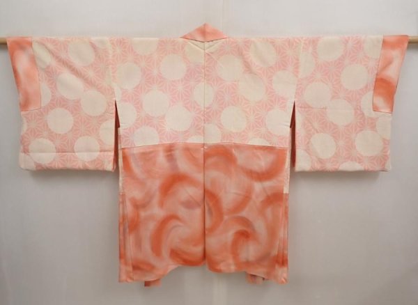 Photo6: 6716T02z560 Vintage Japanese Kimono Silk HAORI  Coral pink (6)