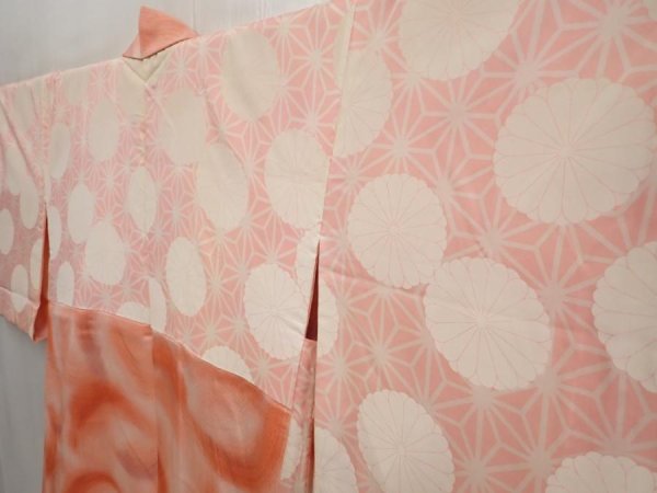 Photo7: 6716T02z560 Vintage Japanese Kimono Silk HAORI  Coral pink (7)