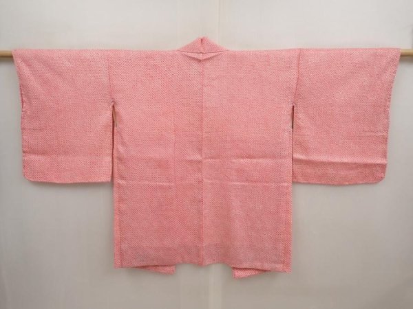 Photo1: 6716T03z450 Vintage Japanese Kimono Silk SHIBORI HAORI Plain Pink (1)