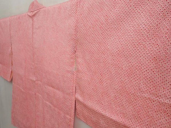 Photo2: 6716T03z450 Vintage Japanese Kimono Silk SHIBORI HAORI Plain Pink (2)