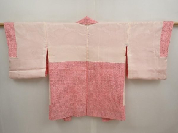 Photo6: 6716T03z450 Vintage Japanese Kimono Silk SHIBORI HAORI Plain Pink (6)