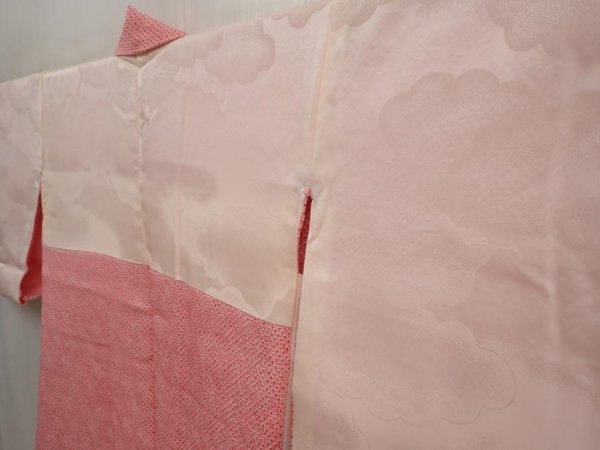 Photo7: 6716T03z450 Vintage Japanese Kimono Silk SHIBORI HAORI Plain Pink (7)
