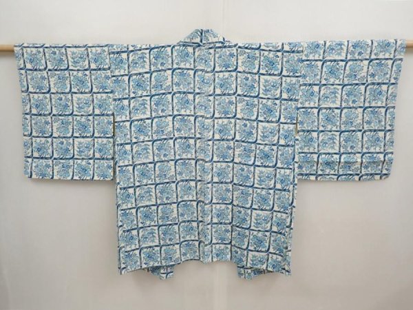 Photo1: 6716T04z560 Vintage Japanese Kimono Silk HAORI Flowers Off-white (1)