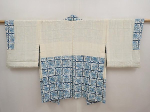 Photo6: 6716T04z560 Vintage Japanese Kimono Silk HAORI Flowers Off-white (6)