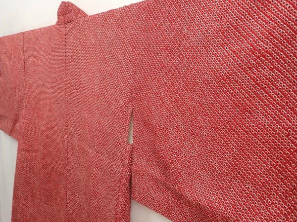 Photo2: 6716T05z430 Vintage Japanese Kimono Silk SHIBORI HAORI Plain Dark red (2)