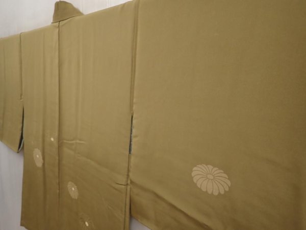 Photo2: 6716T06z560 Vintage Japanese Kimono Silk HAORI Chrysanthemum Olive green (2)