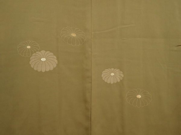 Photo3: 6716T06z560 Vintage Japanese Kimono Silk HAORI Chrysanthemum Olive green (3)