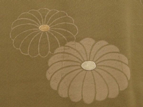 Photo5: 6716T06z560 Vintage Japanese Kimono Silk HAORI Chrysanthemum Olive green (5)