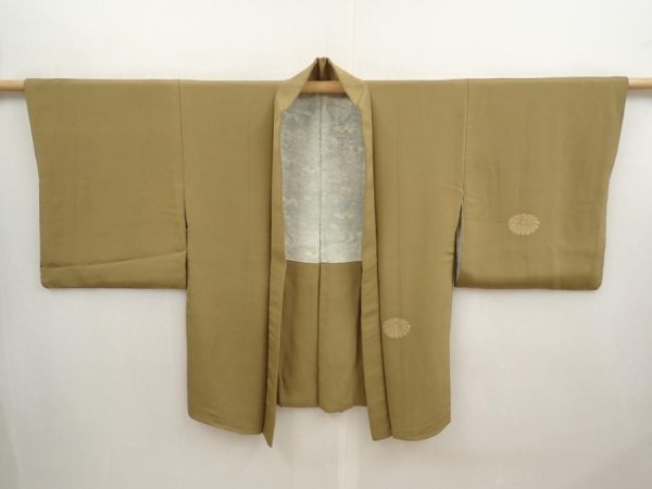 Photo6: 6716T06z560 Vintage Japanese Kimono Silk HAORI Chrysanthemum Olive green (6)