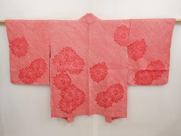Photo1: 6716T07z460 Vintage Japanese Kimono Silk SHIBORI HAORI Flower Red-Pink (1)