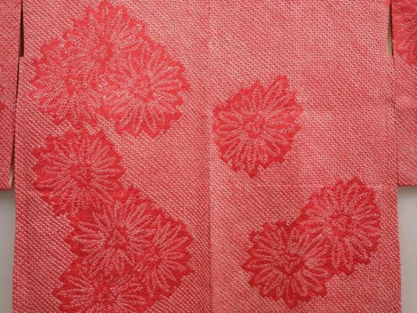 Photo3: 6716T07z460 Vintage Japanese Kimono Silk SHIBORI HAORI Flower Red-Pink (3)