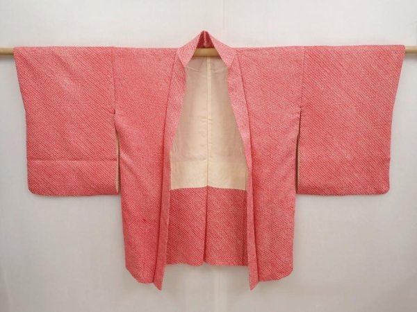 Photo5: 6716T07z460 Vintage Japanese Kimono Silk SHIBORI HAORI Flower Red-Pink (5)