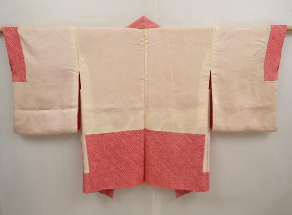 Photo6: 6716T07z460 Vintage Japanese Kimono Silk SHIBORI HAORI Flower Red-Pink (6)