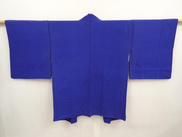 Photo1: 6716T08z570 Vintage Japanese Kimono Silk HAORI Flower Oriental blue (1)