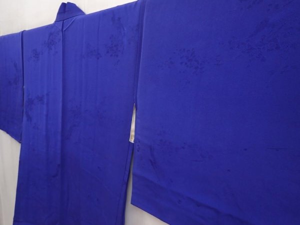 Photo2: 6716T08z570 Vintage Japanese Kimono Silk HAORI Flower Oriental blue (2)