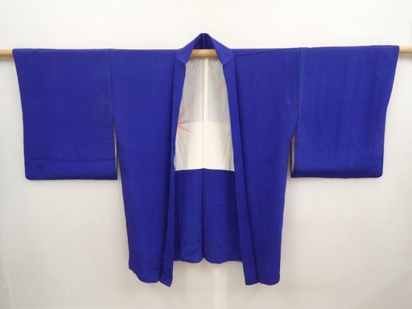 Photo5: 6716T08z570 Vintage Japanese Kimono Silk HAORI Flower Oriental blue (5)
