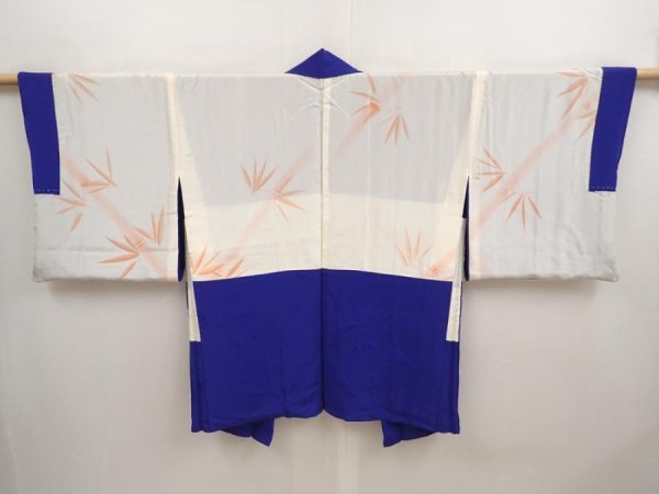 Photo7: 6716T08z570 Vintage Japanese Kimono Silk HAORI Flower Oriental blue (7)