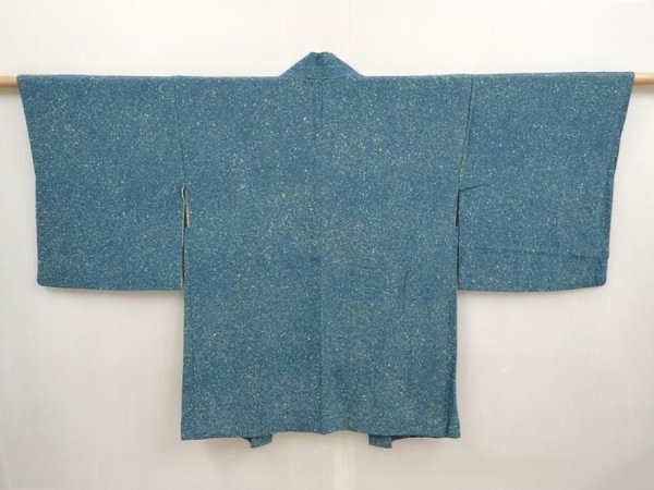 Photo1: 6716T09z610 Vintage Japanese Kimono Silk HAORI  Deep cyan (1)