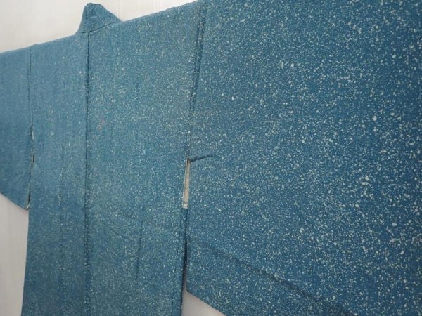 Photo2: 6716T09z610 Vintage Japanese Kimono Silk HAORI  Deep cyan (2)