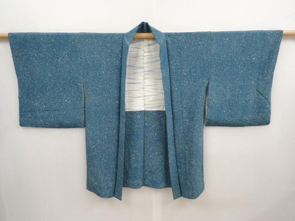 Photo6: 6716T09z610 Vintage Japanese Kimono Silk HAORI  Deep cyan (6)