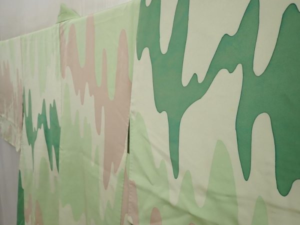 Photo2: 6716T10z530 Vintage Japanese Kimono Silk HAORI  Light green (2)