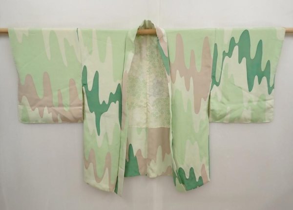 Photo5: 6716T10z530 Vintage Japanese Kimono Silk HAORI  Light green (5)