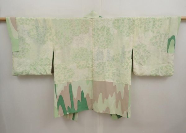 Photo6: 6716T10z530 Vintage Japanese Kimono Silk HAORI  Light green (6)