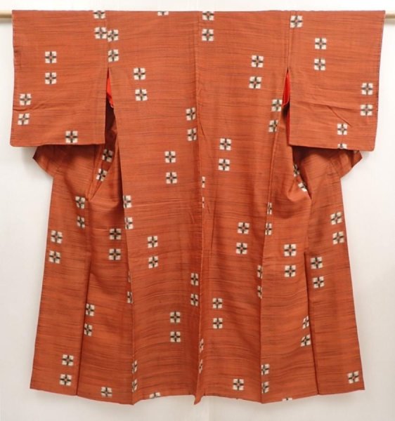 Photo1: 6716T11z690 Vintage Japanese Kimono Silk MEISEN KOMON  Orange-Brown (1)