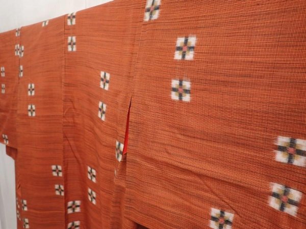 Photo2: 6716T11z690 Vintage Japanese Kimono Silk MEISEN KOMON  Orange-Brown (2)