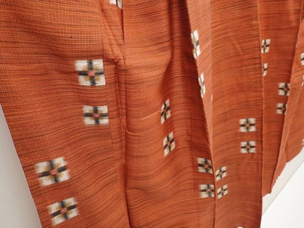 Photo3: 6716T11z690 Vintage Japanese Kimono Silk MEISEN KOMON  Orange-Brown (3)