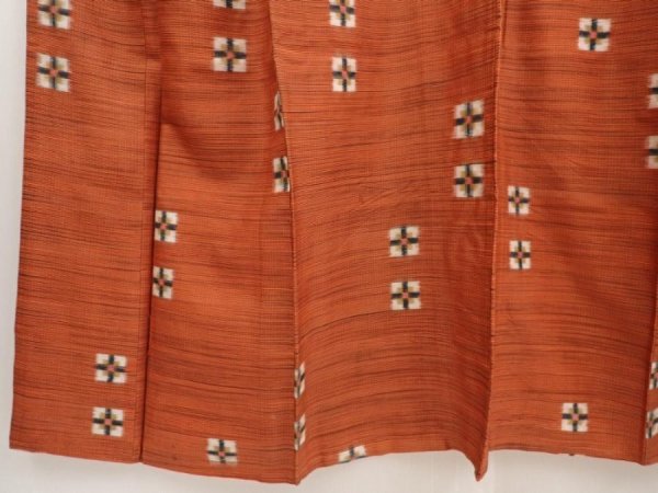 Photo4: 6716T11z690 Vintage Japanese Kimono Silk MEISEN KOMON  Orange-Brown (4)