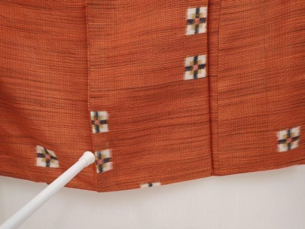 Photo7: 6716T11z690 Vintage Japanese Kimono Silk MEISEN KOMON  Orange-Brown (7)