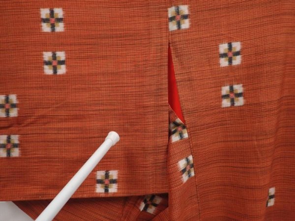 Photo8: 6716T11z690 Vintage Japanese Kimono Silk MEISEN KOMON  Orange-Brown (8)