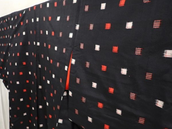 Photo2: 6716T12z660 Vintage Japanese Kimono Silk MEISEN KOMON  Black (2)