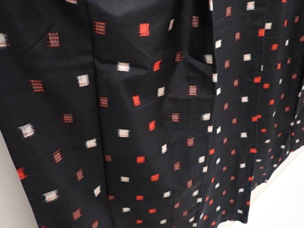 Photo3: 6716T12z660 Vintage Japanese Kimono Silk MEISEN KOMON  Black (3)