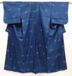 Photo1: 6716T13z420 Vintage Japanese Kimono Silk MEISEN KOMON Flower Dark cyan blue (1)