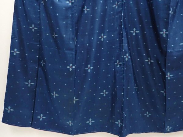 Photo4: 6716T13z420 Vintage Japanese Kimono Silk MEISEN KOMON Flower Dark cyan blue (4)
