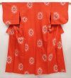 Photo1: 6716T14z570 Vintage Japanese Kimono Silk MEISEN KOMON Flower Tomato red (1)
