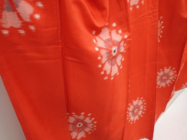 Photo3: 6716T14z570 Vintage Japanese Kimono Silk MEISEN KOMON Flower Tomato red (3)