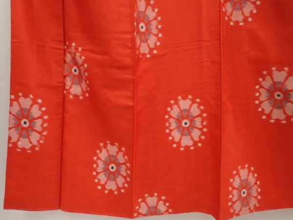 Photo4: 6716T14z570 Vintage Japanese Kimono Silk MEISEN KOMON Flower Tomato red (4)