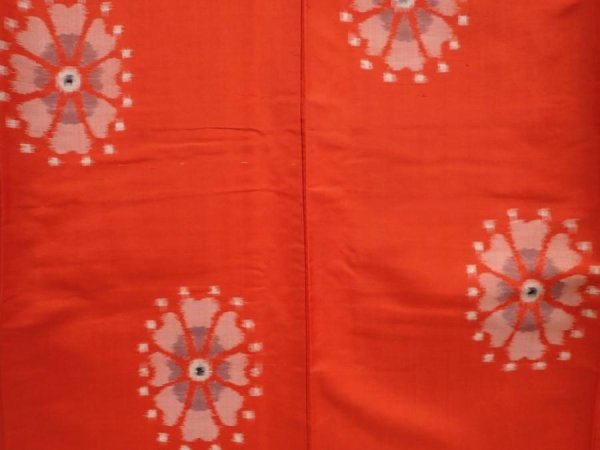 Photo5: 6716T14z570 Vintage Japanese Kimono Silk MEISEN KOMON Flower Tomato red (5)