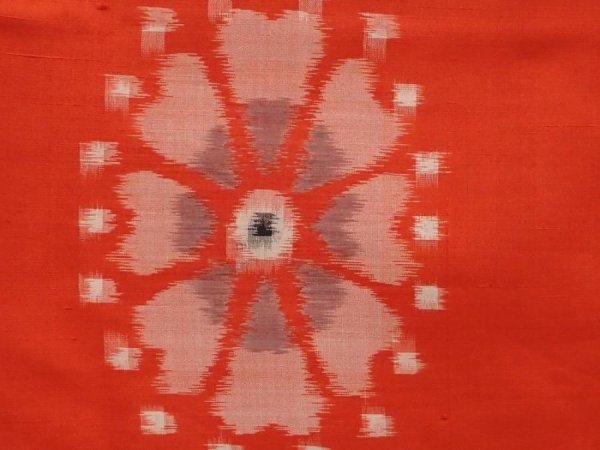 Photo6: 6716T14z570 Vintage Japanese Kimono Silk MEISEN KOMON Flower Tomato red (6)