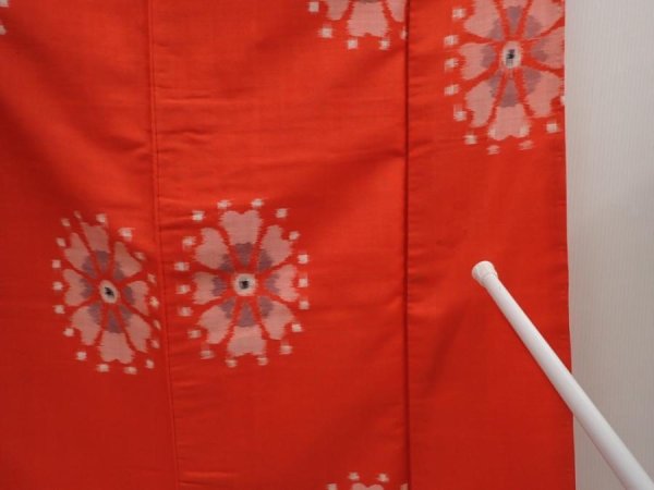 Photo8: 6716T14z570 Vintage Japanese Kimono Silk MEISEN KOMON Flower Tomato red (8)