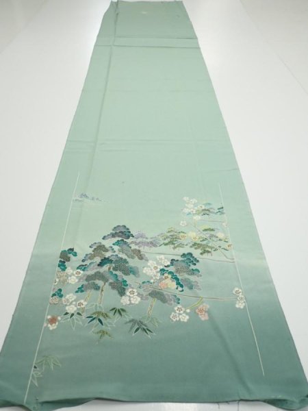 Photo5: 2J04z90  Japanese Kimono Silk  FABRIC Scenery Light blue-green 67.7x15.0 (5)