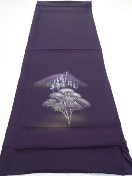 Photo5: 2J01z50  Japanese Kimono Silk  FABRIC Scenery Dark purple 40.9x14.8 (5)