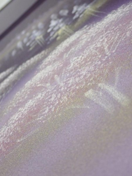 Photo4: 2J02z50  Japanese Kimono Silk  FABRIC Scenery Dark purple 41.7x14.8 (4)