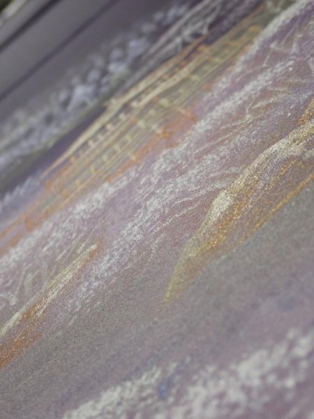Photo4: 2J04z90  Japanese Kimono Silk  FABRIC Kinkaku-ji Temple Dark purple 69.7x14.8 (4)