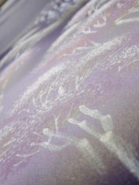Photo4: 2J06z80  Japanese Kimono Silk  FABRIC Scenery Dark purple 68.9x14.8 (4)