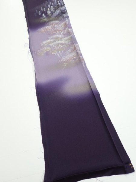 Photo2: 2J07z40  Japanese Kimono Silk  FABRIC Scenery Dark purple 65.4x7.3 (2)